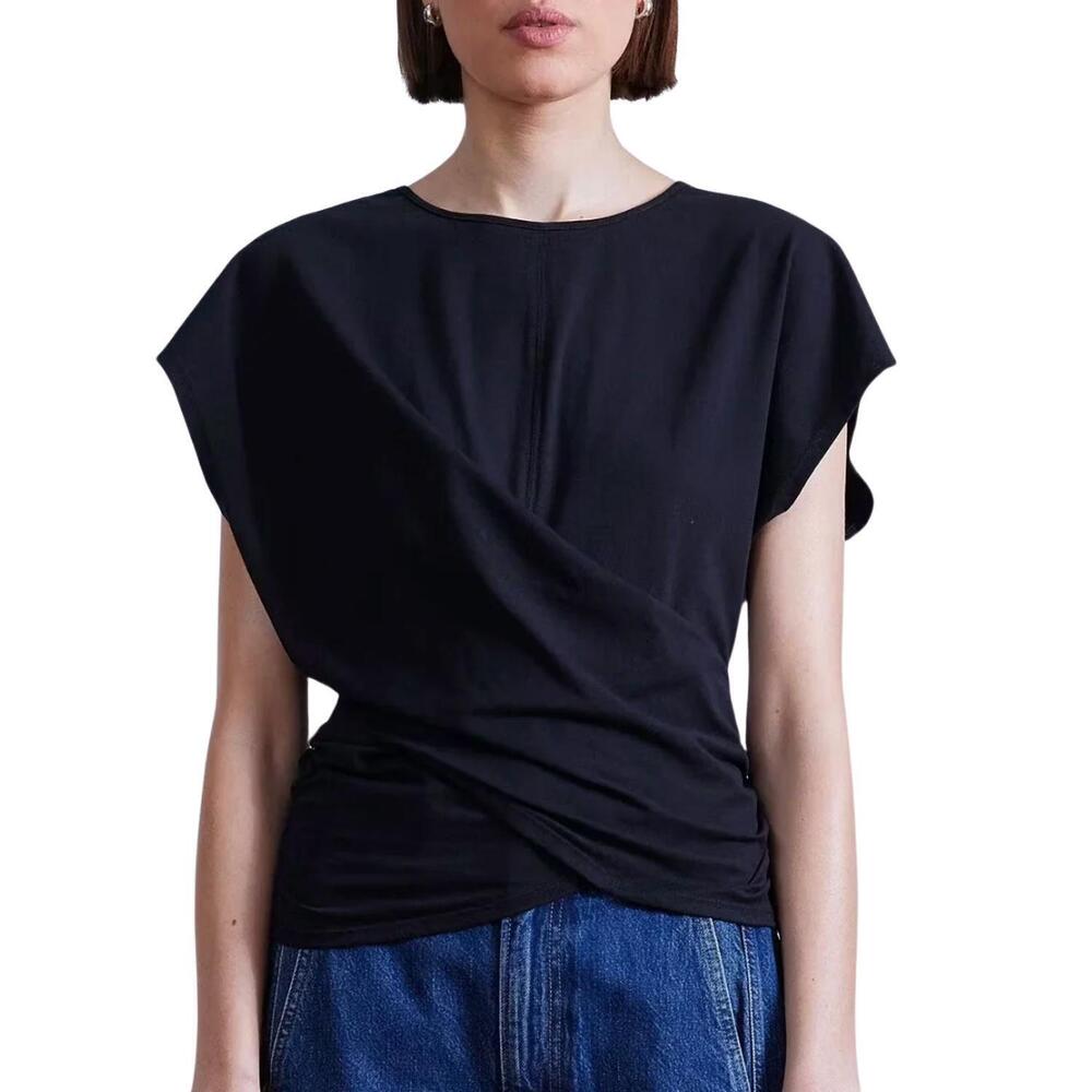 Apiece Apart Black Draped Short Sleeve Tee